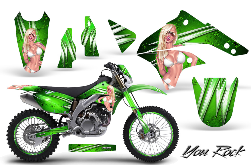 Kawasaki KLX450 Graphics Kit 08-12 You Rock Green NP Rims